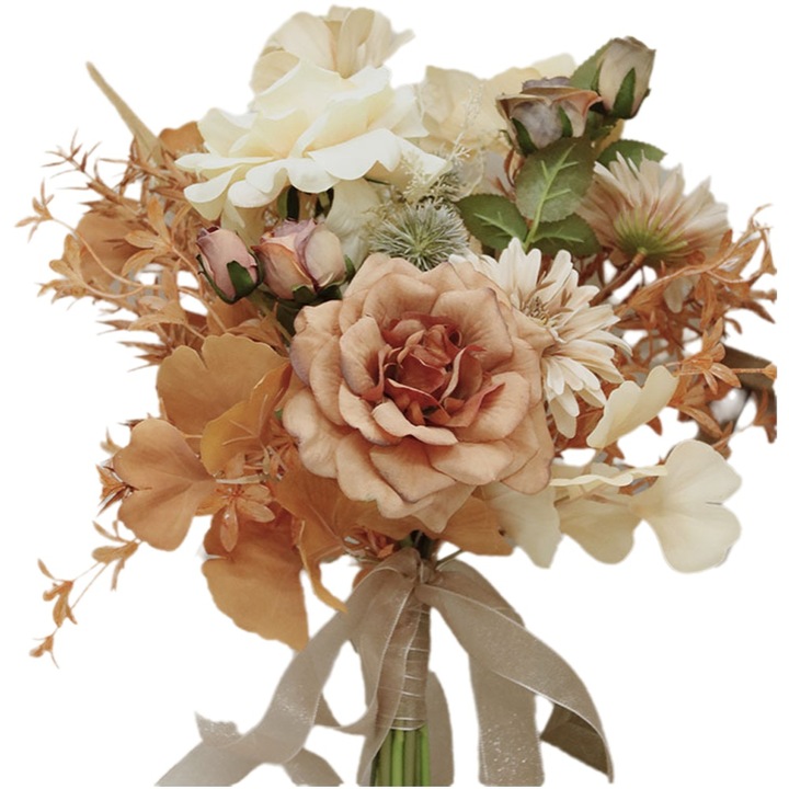 Buchet flori artificiale, Zeaicos, roz vibrant, ideal pentru nunti si decorare, dimensiuni variate.