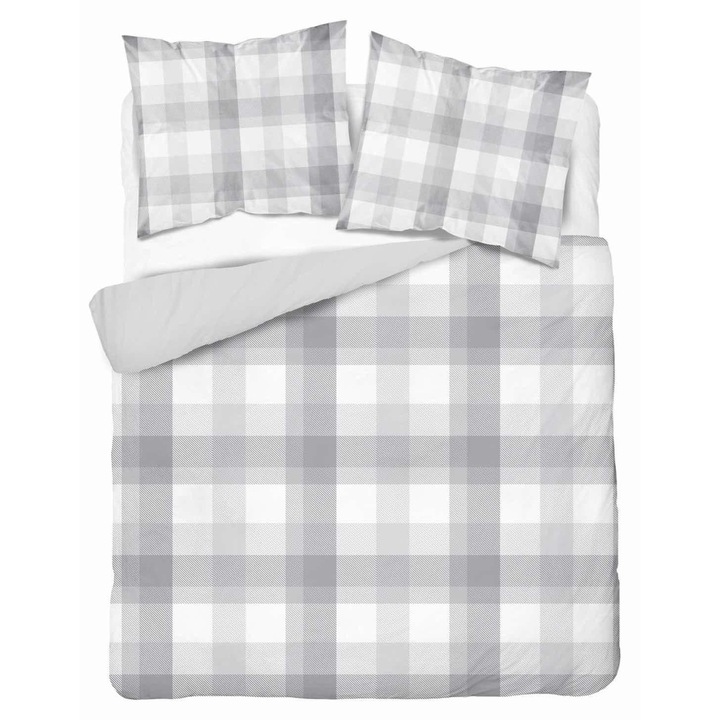 Lenjerie de pat microfibra 160x200 gri check 5040 A 65 Light