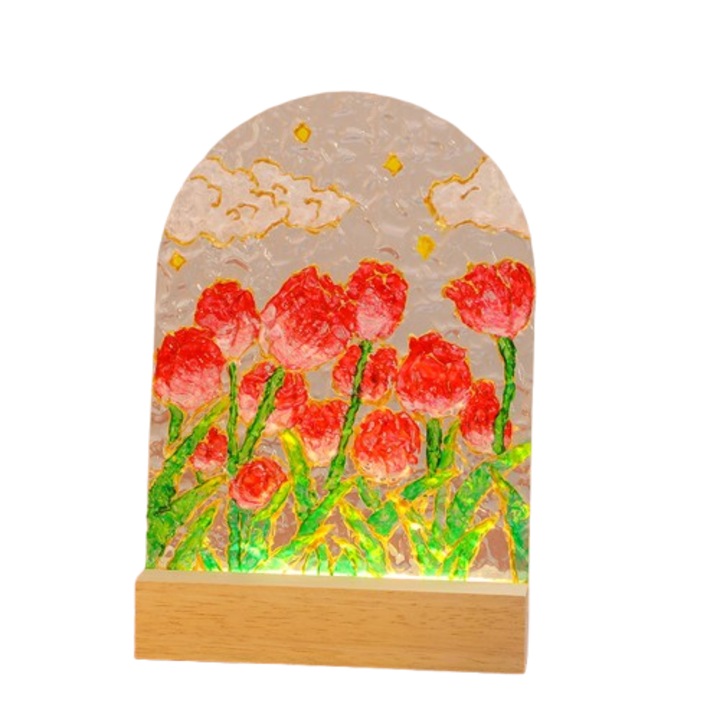 DIY Glass Painting Night Light - Hand-drawn Acrylic Wave Pattern Board Painting Holiday Gift, Ylang