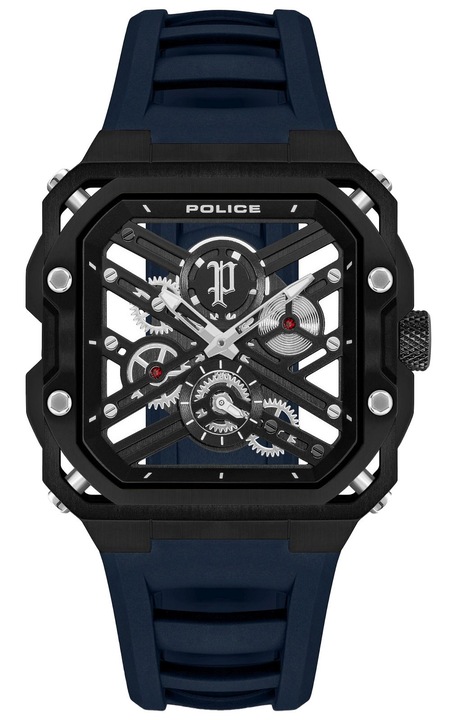 Мъжки часовник Police, кварцов, черен, силиконова каишка, 45мм, водоустойчив 50м