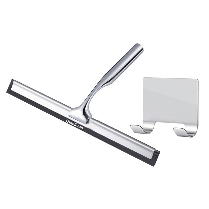 Метална чистачка за прозорци, със силиконово острие, комплект, сребриста, за вътрешна и външна употреба