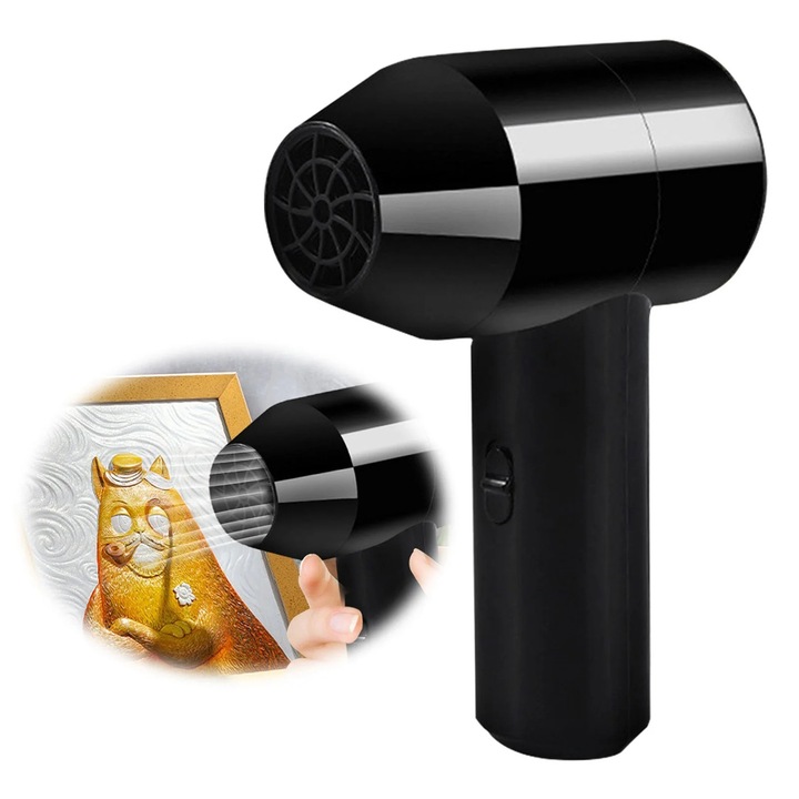 YANYXR BCS3091261 hordozható hajszárító, vezeték nélküli, újratölthető, USB tápellátású, kompakt, festék és állatszőr szárításához, fekete