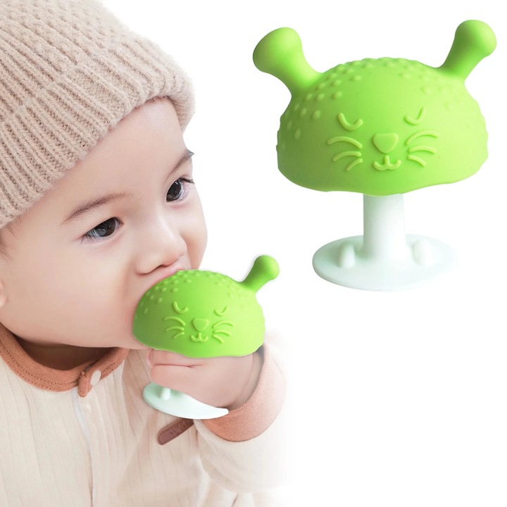 YANYXR BCS3099592 rágóka, szilikon gomba tapadókoronggal, 0-6 hónapos babáknak, zöld