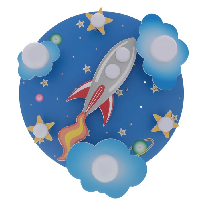 Kék LED mennyezeti lámpa, kozmikus dizájn, 3 E27-es izzó, szabályozható, 60x20cm