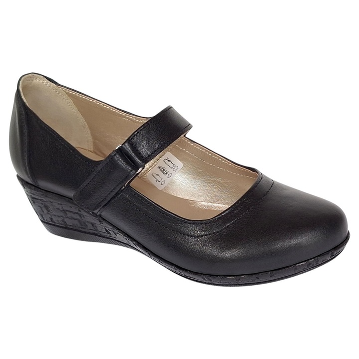 Pantofi dama cu bareta din piele naturala model dans P38N 200460, Negru