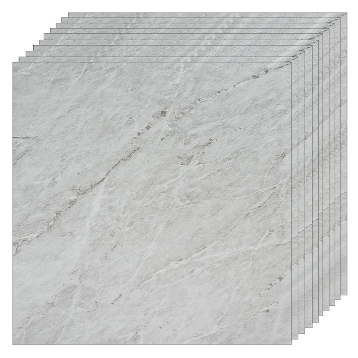Комплект от 24 големи самозалепващи се мраморни подови плочки Teno®, площ на покритие 4,86 кв.м, за многократна употреба, силно лепило, незалепващи, водоустойчиви, модерен вид, 45 x 45 см, каменно сиви