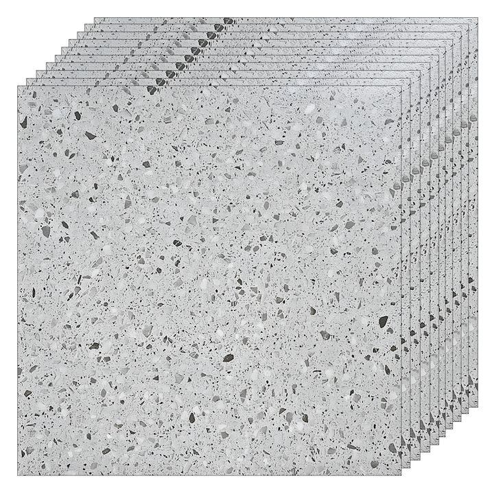 Комплект от 24 големи самозалепващи се мраморни подови плочки Teno®, площ на покритие 4,86 кв.м, за многократна употреба, силно лепило, незалепващо покритие, водоустойчиво покритие, модерен вид, 45 x 45 см, пъстро сиво
