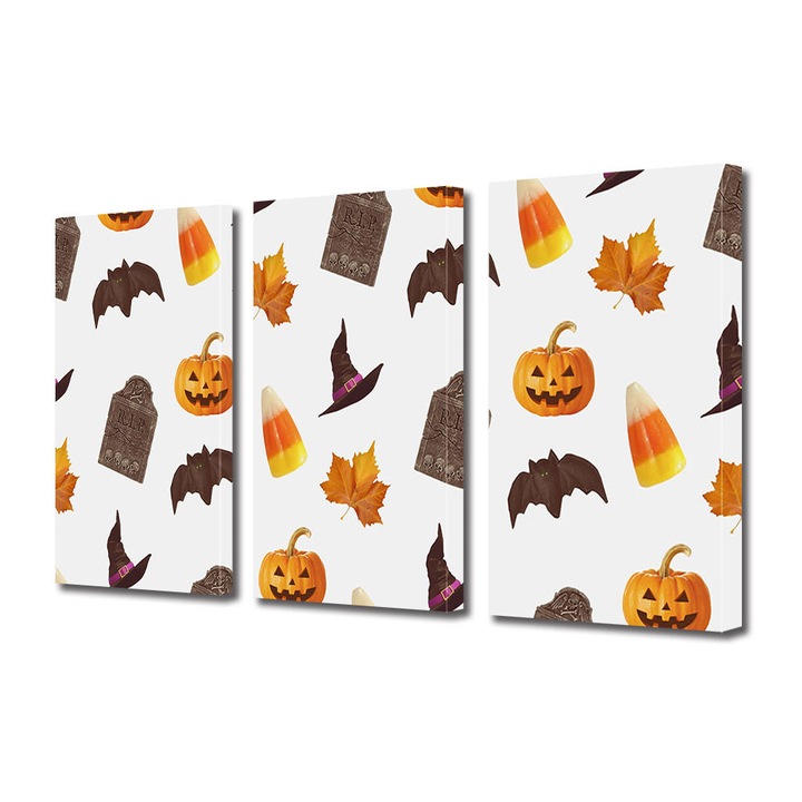 Set Tablouri Multicanvas 3 Piese Halloween Elemente de Halloween, 100 x 210 cm