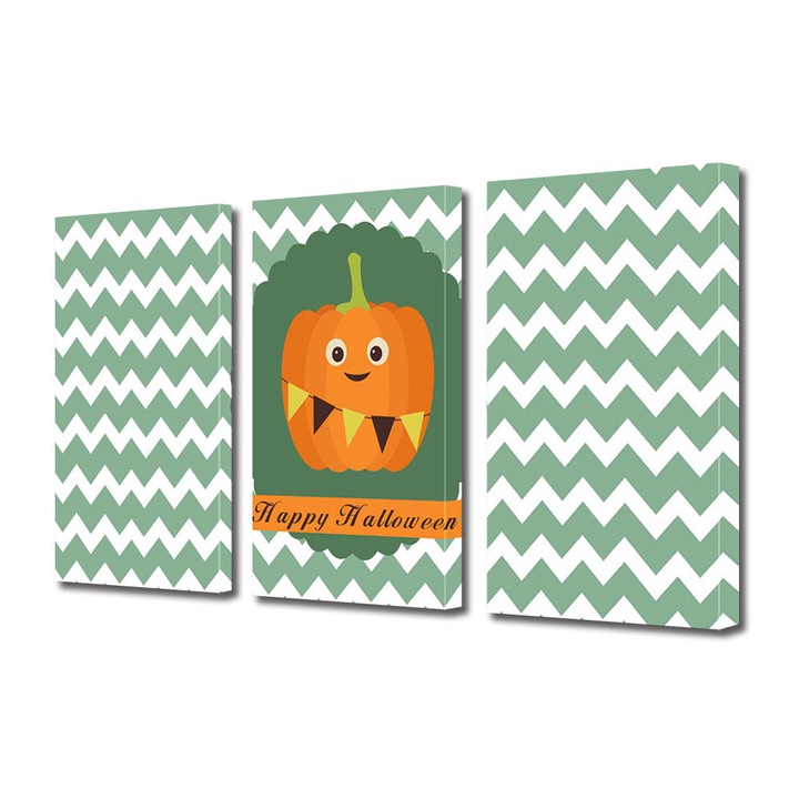Set Tablouri Multicanvas 3 Piese Halloween Ilustratie dovleac de Halloween, 100 x 210 cm