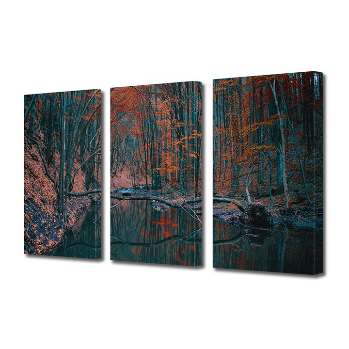 Set Tablouri Multicanvas 3 Piese Halloween Trunchi cazut peste rau, 100 x 210 cm