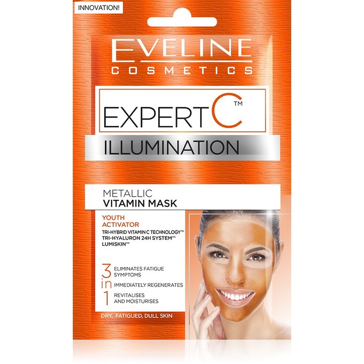 Маска за лице, Eveline Expert C, Витаминна, 2 по 5 мл