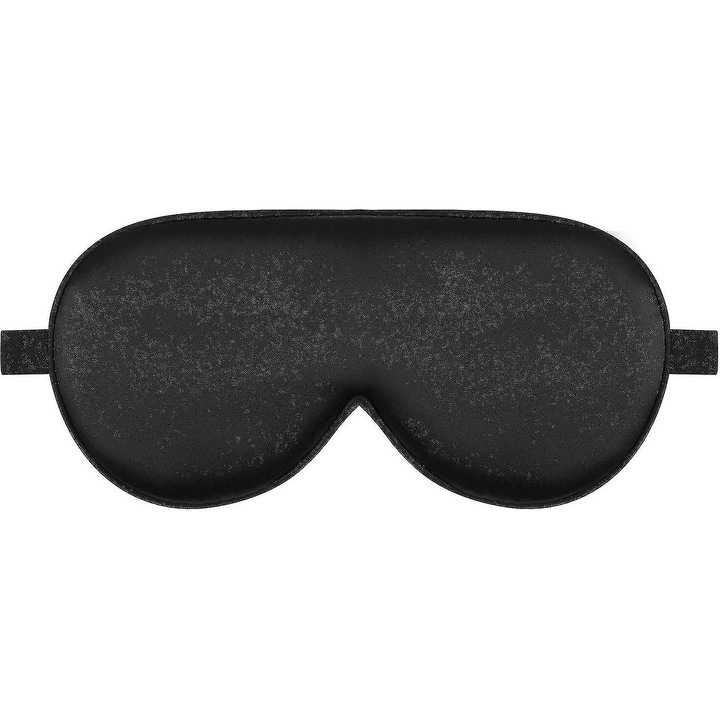 Masca de somn din matase organica, neagra, 100% acoperire, pentru relaxare oculara