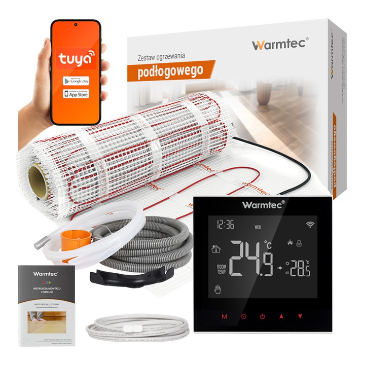 Set mata De Incalzire Pentru Placi Cu Regulator, Warmtec, DS2-150/Srt20W, 0.5x30 m, Putere Unitate 170 W/m², Suprafata De Incalzire 15 m², Grosime mata 3.2 mm, Alimentare 230 V, Negru