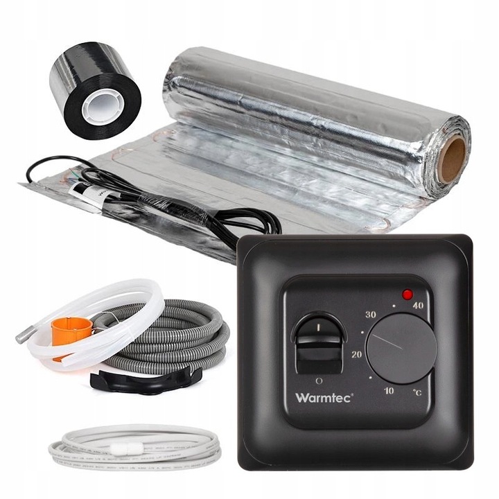 Set Incalzire Prin Pardoseala, Warmtec, Al-100/T73-CC, 0.5x20 m, Putere Totala 1500 W, Grosime 2 mm, Suprafata De Incalzire 10,0 m², Alimentare 230 V, Negru