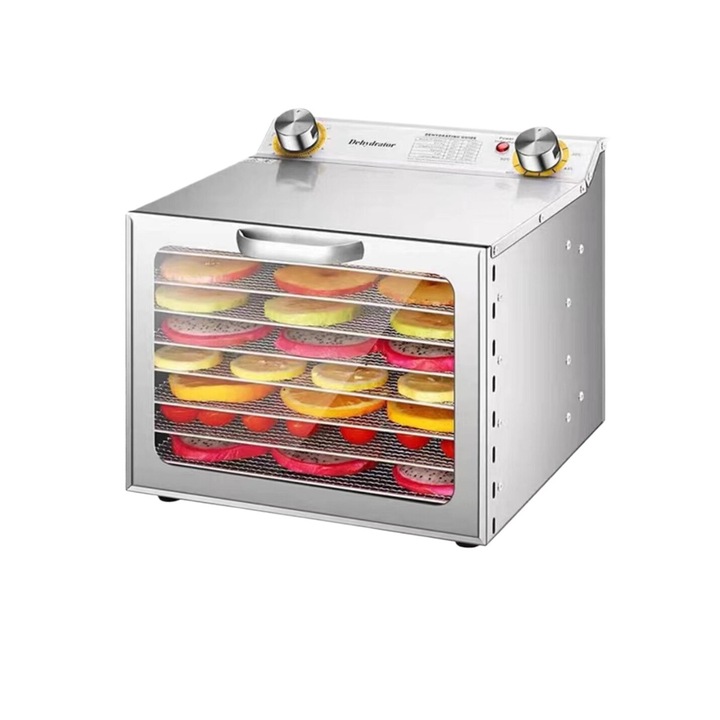 Masina de fructe uscate cu buton cu 8 straturi, Cu cronomer (cronomer de 12 ore) si control al temperaturii (interval 30-90°C), potrivit pentru fructe, legume, carne, fructe de mare, gustari pentru caini (8 straturi)