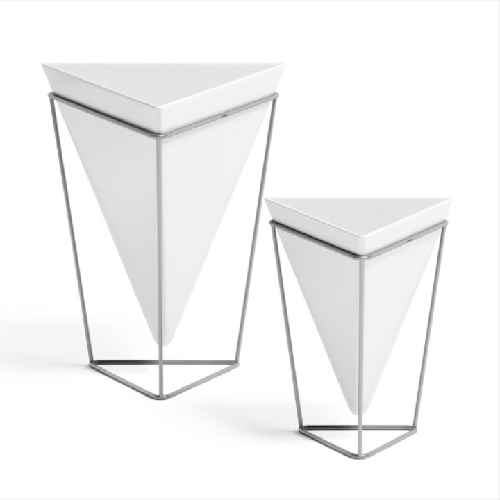 Set 2 ghivece decorative TRIGG, Umbra, alb, 15,5x14x20,3cm si 11x9,8x14,3cm