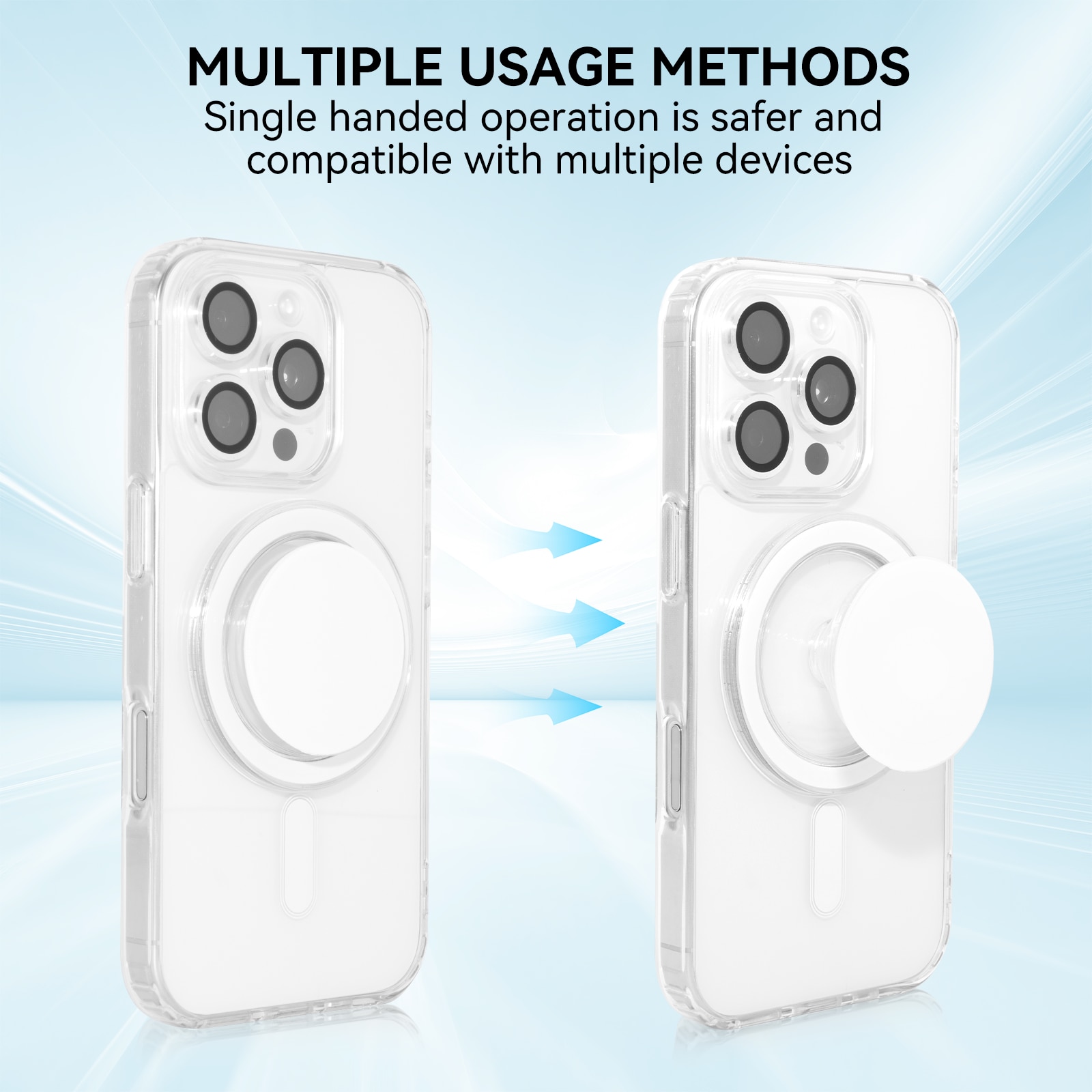 Set 2 piese: Husa transparenta MagSafe + PopSockets magnetic alb pentru iPhone 16 - TPU Magnetic Case, Design subtire, Compatibil cu incarcare wireless, Transparent-alb