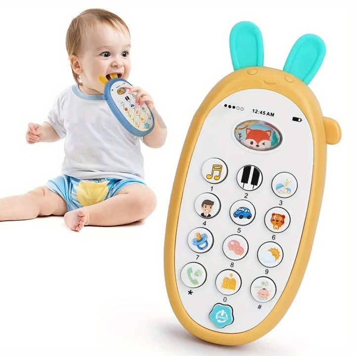 Jucarie interactiva pentru bebelusi, telefon educational cu povesti, design din silicon alimentar, 0-3 ani