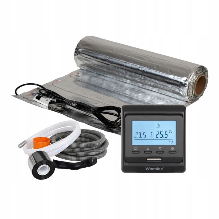 Set Sistem De Incalzire In Pardoseala, Warmtec, Al-80/T510, 0.5x16 m, Putere Unitara 150 W/m², Suprafata 8 m², Grosime mat 2 mm, Alimentare 230 V, Negru