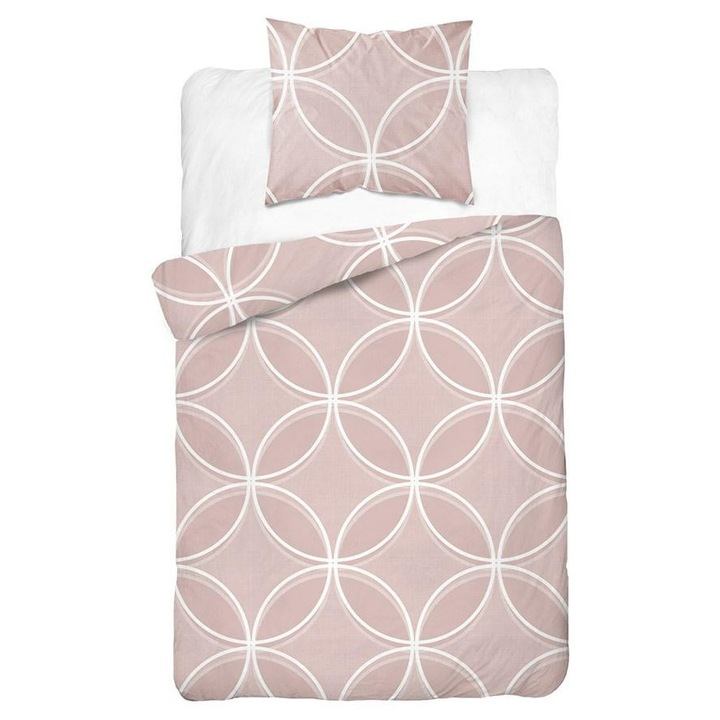 Lenjerie de pat, Detexpol, Bumbac, Husa pilota 140 x 200 cm, Fata de perna 70 x 80 cm, Roz / Alb