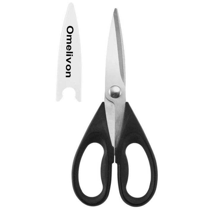 Кухненски ножици, неръждаема стомана, удобна дръжка, комплект със защитен калъф, черни