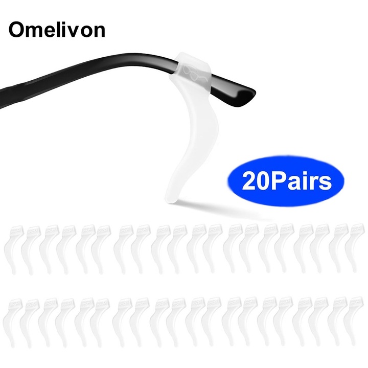 Set 20 perechi clips pentru ochelari Omelivon, anti-alunecare, transparent