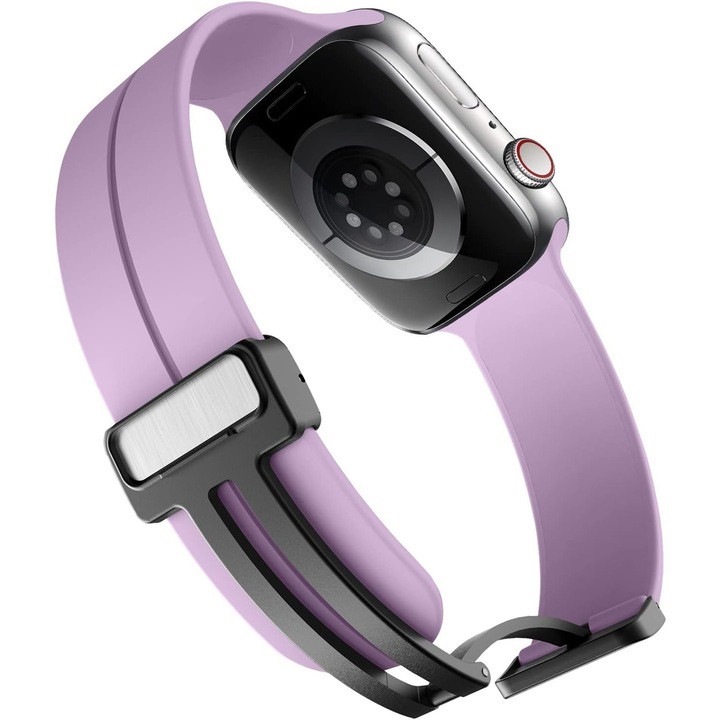 Lila mágneses szilikon szíj, kompatibilis Apple Watch 1/2/3/4/5/6/7/8/9/10 46mm/SE/ULTRA, 42/44/45/46/49mm
