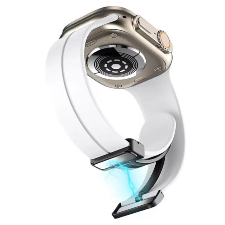 Curea alba silicon magnetic, compatibila cu Apple Watch 1/2/3/4/5/6/7/8/9/10 46mm/SE/ULTRA, 42/44/45/46/49mm