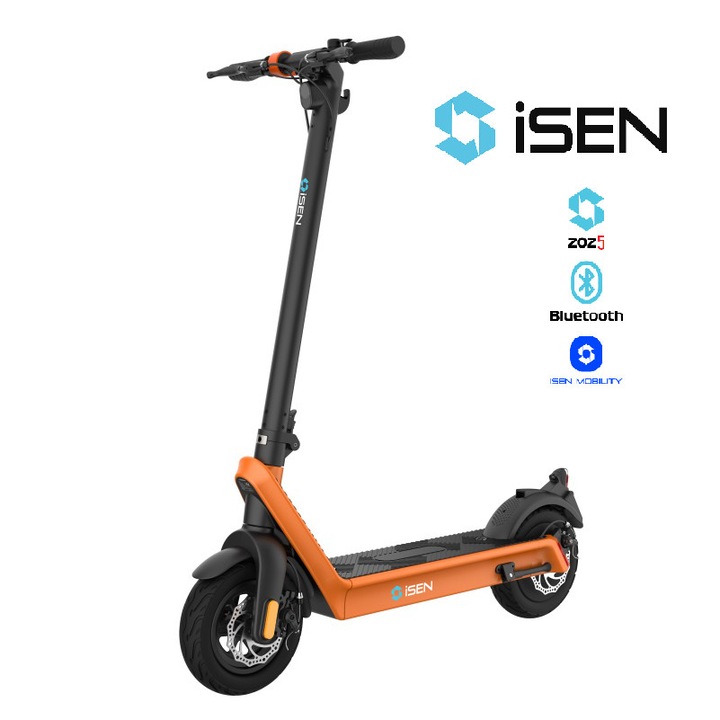 Сгъваема електрическа тротинетка iSEN X9 Plus 2025 Orange, Приложение, BT, 850W, макс. пробег 65км, до 40км/ч, сменяема батерия 15.6Ah