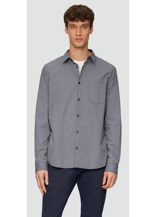 S.Oliver Camasa barbati cu maneca-lunga si imprimeu in carouri, croiala Regular Fit, Bleumarin inchis