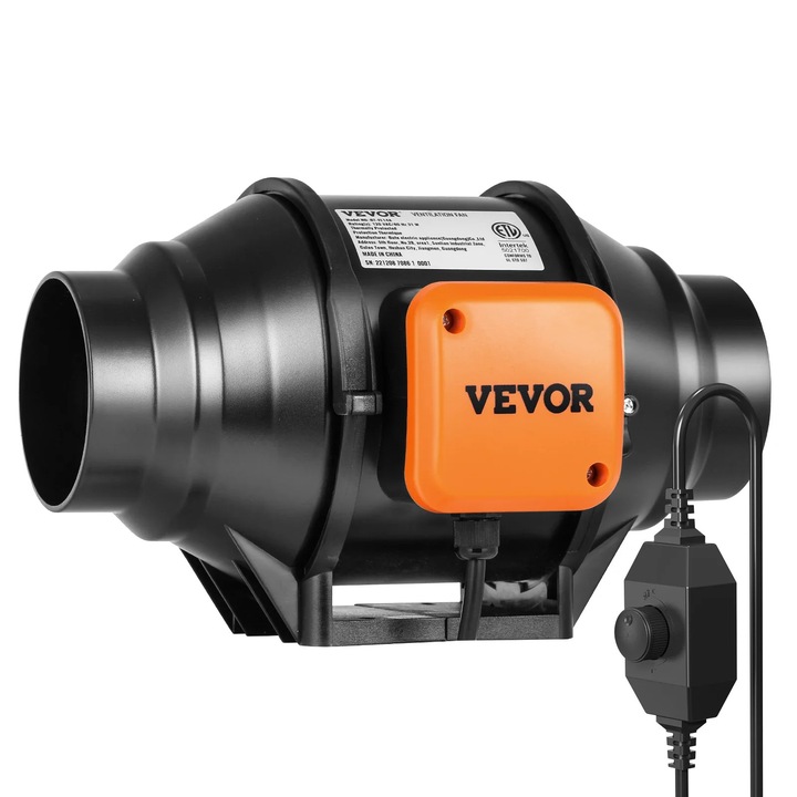 Beépített csőventilátor, szellőző-elszívó ventilátor, AC motor, 200 CFM, 4 hüvelykes, fehér