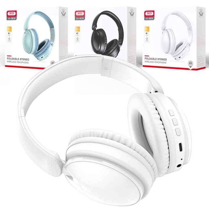 Vezeték nélküli fejhallgató XO (BE36), Vezeték nélküli, Over Ear, BT 5.0, 180 óra készenlét, Gaming, Kristály, Fehér