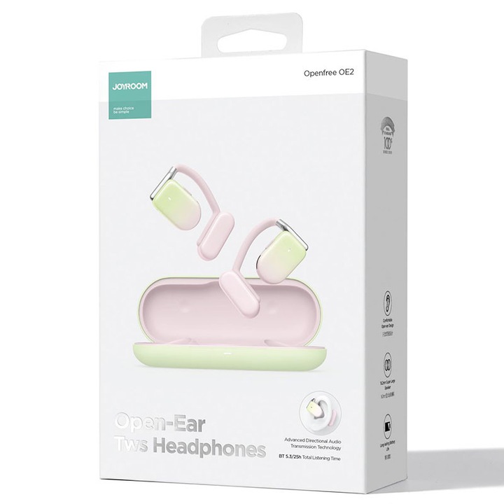 Joyroom Vezeték Nélküli Fejhallgató (JR-OE2), Vezeték Nélküli, Nyitott Fülű, BT 5.3, Készenléti Idő, 600mAh, RÓZSASZÍN
