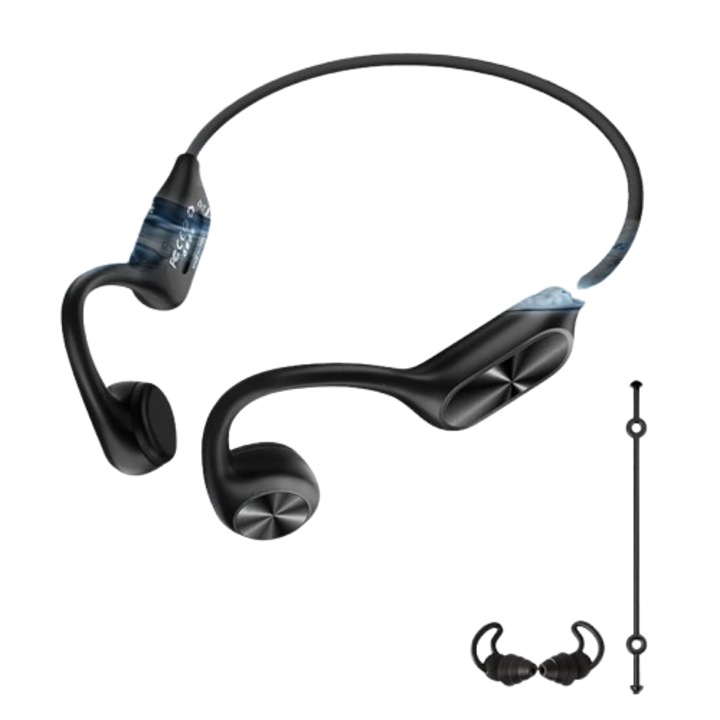 Csontvezető fejhallgató, Bluetooth 5.3, IPX8 vízálló, 32 GB MP3 lejátszóval, beépített mikrofonnal, iOS és Android kompatibilis, úszáshoz, snorkelinghez, kerékpározáshoz, futáshoz, sportoláshoz