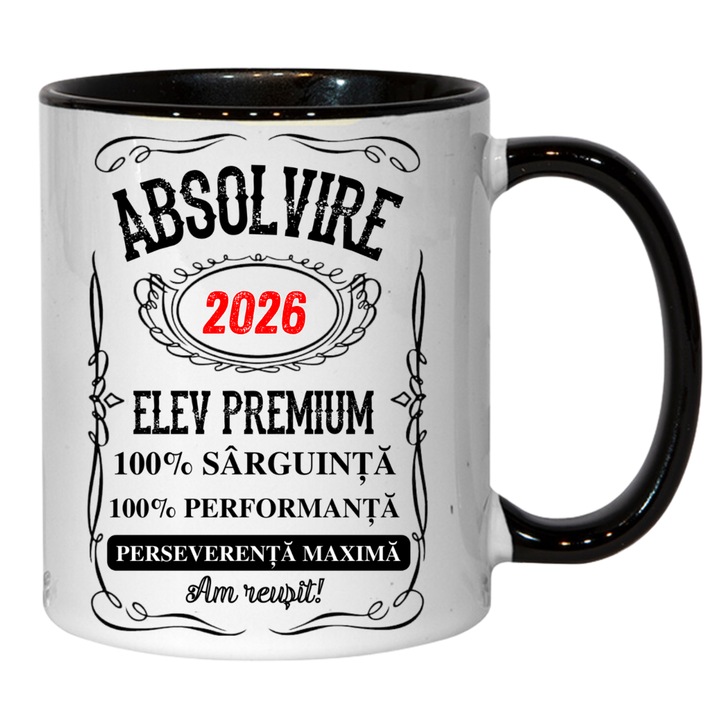 Cana personalizata - cadou absolvire, elev premium, absolvent, neagra, 330 ml