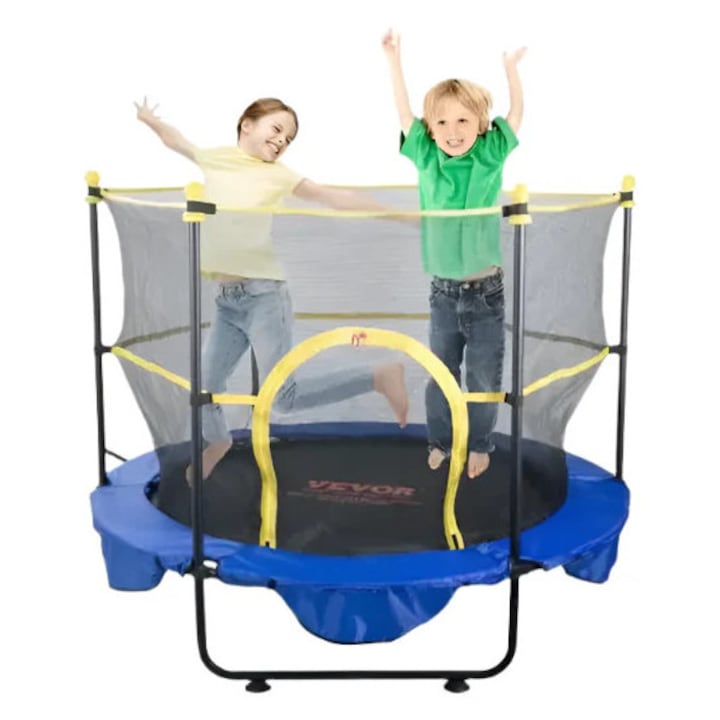 Gyerek trambulin 152 cm, VEVOR, acélváz, biztonsági háló, kék