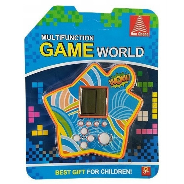 Joc electronic Tetris, leantoys, portabil, plastic, 7,5x7x1,5cm