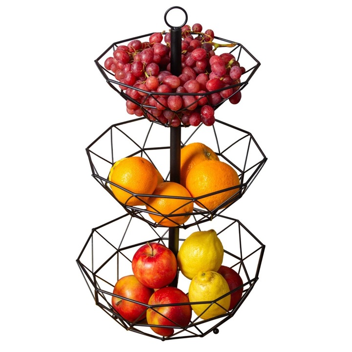 Patera pe 3 niveluri pentru fructe, Brunbeste, 39x24x18,5cm, negru mat