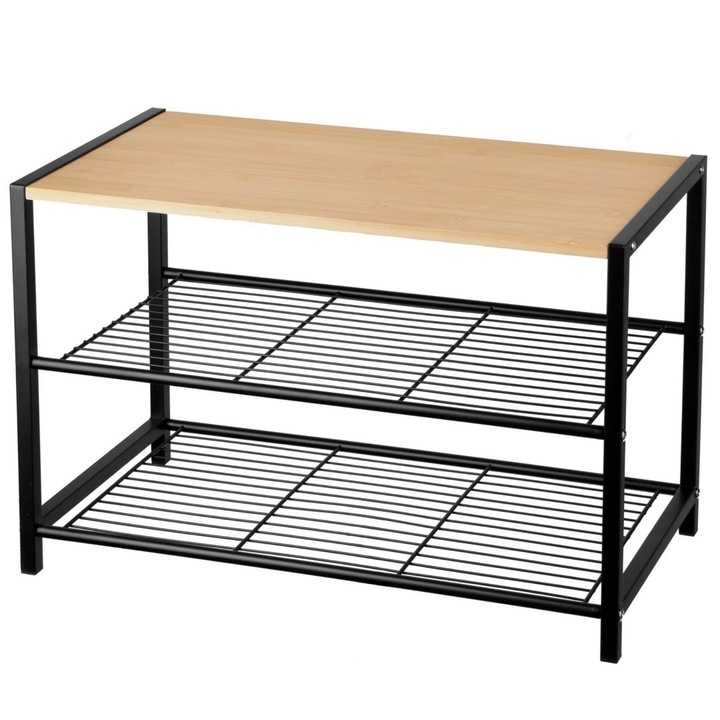 Suport pentru pantofi, 3 rafturi, Brunbeste, 60x30x39 cm, negru/maro