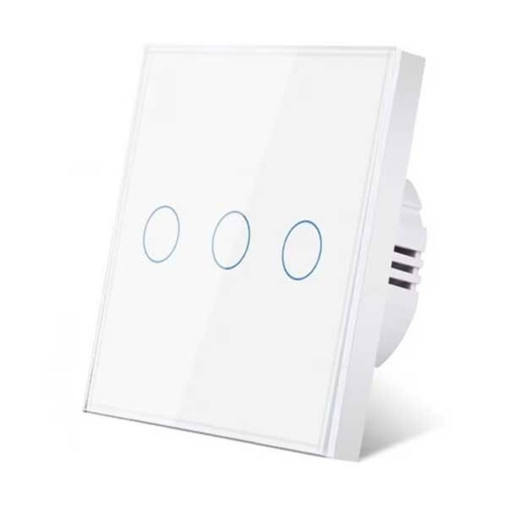 Intrerupator triplu touch Alb, Sticla Securizata, LED