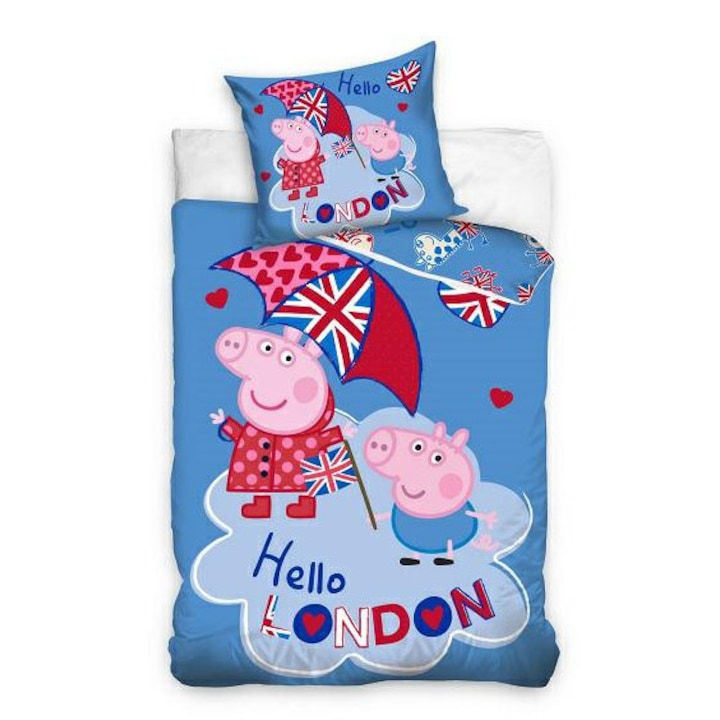 Lenjerie de pat 140x200 Carbotex, bumbac, albastru, set 2 piese, include fata de perna 70x90 cm