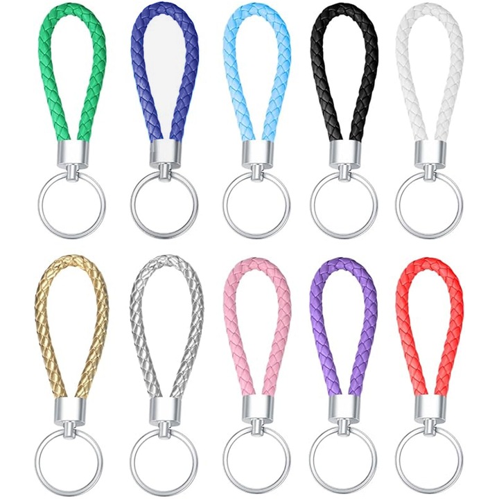 Breloc piele, Axroad Mall, Brelocuri de masina, Lucrat manual, Rotire la 360 de grade, Design anti pierdut, Pentru jucarii suspendate si alte obiecte mici, Unisex, Aliaj/Piele, 12x3x1.6cm, Diverse Culori