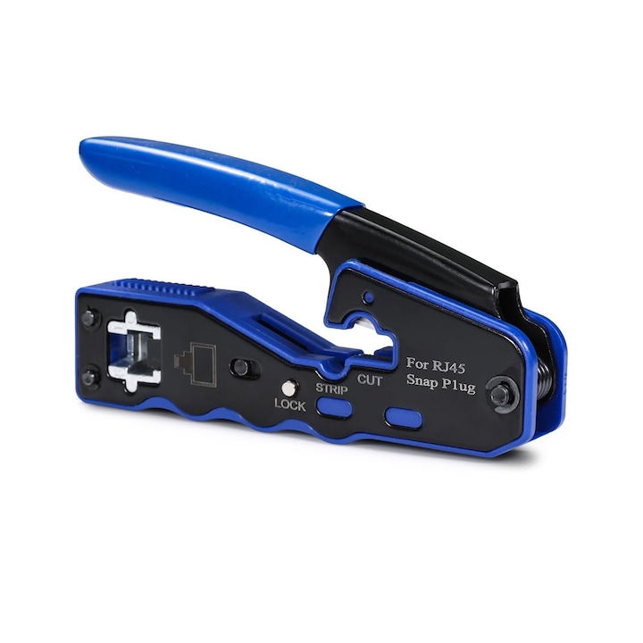 Cleste de sertizare RJ45, ZGGZERG, Instrument de sertizare, 8P, Usor de purtat, Design ergonomic, Maner antiderapant, Usor de prins, Taiere si dezizolare cablu, Pentru cablare internet si telefon, Metal+plastic, 135*65*25mm, Albastru+Negru