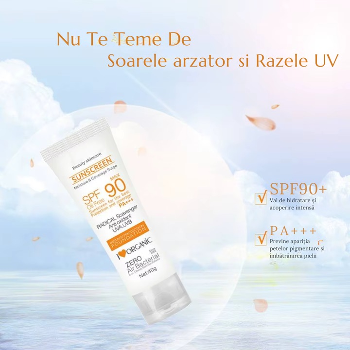 Crema de fata cu protectie solara SPF 90 – Antioxidanta, hidratanta, pentru toate tipurile de ten, 40g