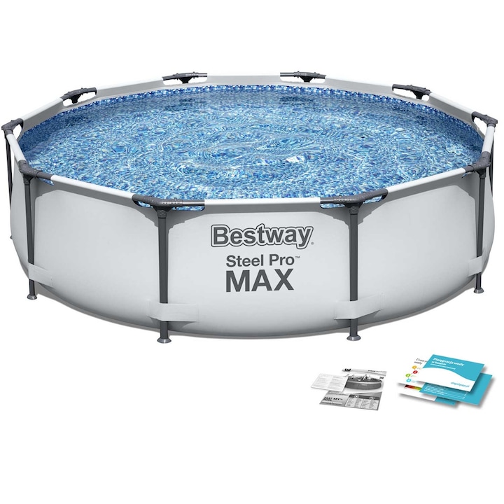 Градински басейн с конструкция 305x76см, Bestway, 4 в 1, PVC материал, бяло-син