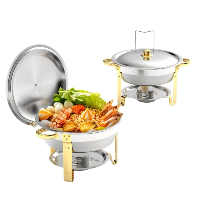 Комплект от 2 гастронорм тави с капак, 5QT, неръждаема стомана, сгъваема рамка, сребрист