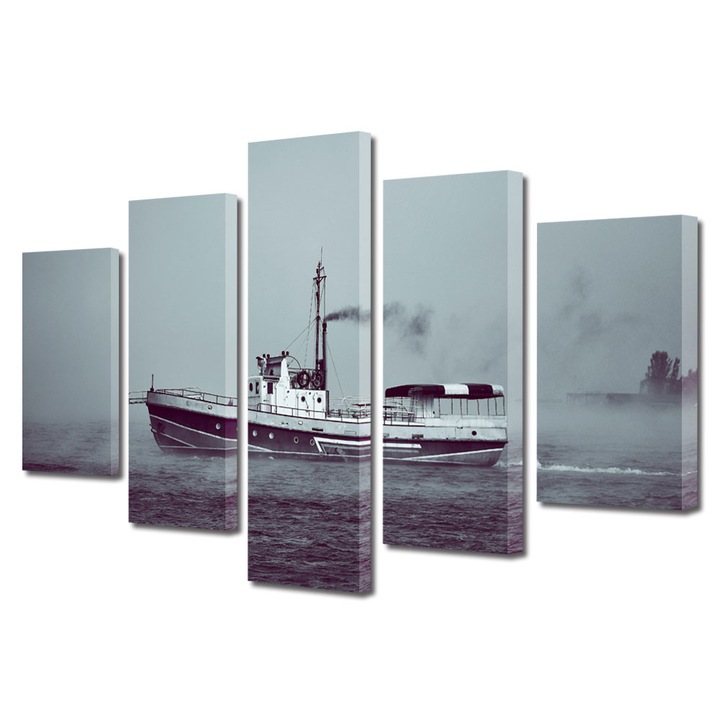 Set Tablouri Multicanvas 5 Piese Peisaje Barca, 70 x 125 cm