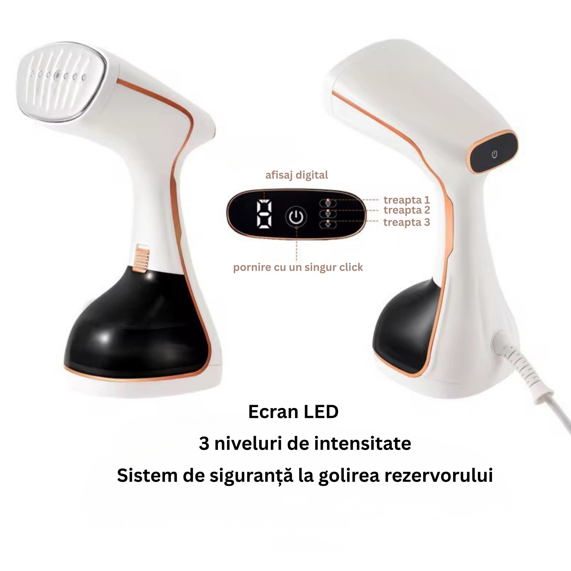 Steamer vertical Das Schaf™, 1780 W, incalzire rapida 20 sec, 3 trepte de putere, rezervor 320ml, touchscreen - Pachetul include: sac cu 6 bile de lana naturala, rola scame Cloud + 4 rezerve, manusa termica, perie pentru scame si pahar pentru reumplere