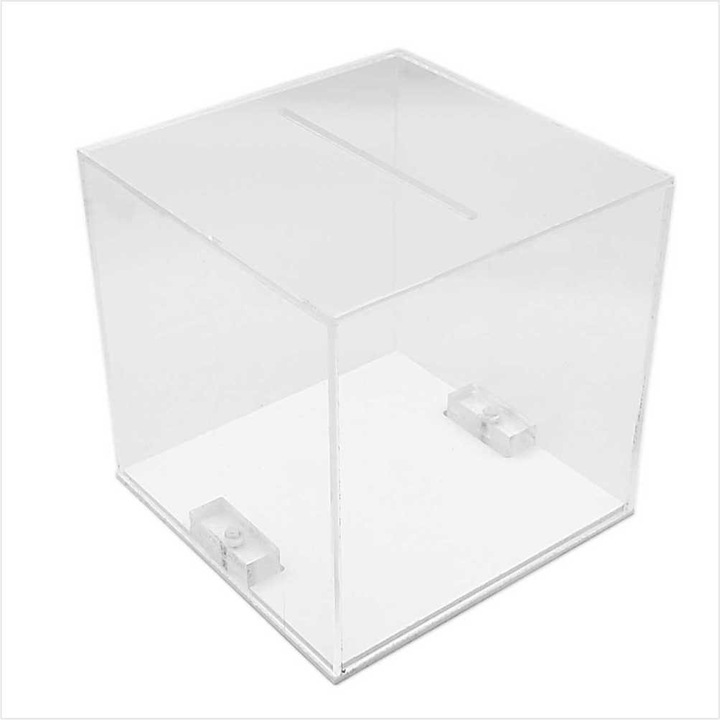 Urna cutie donatii transparenta 20 x 20 x 20 cm model UI202020 inchidere cu surub