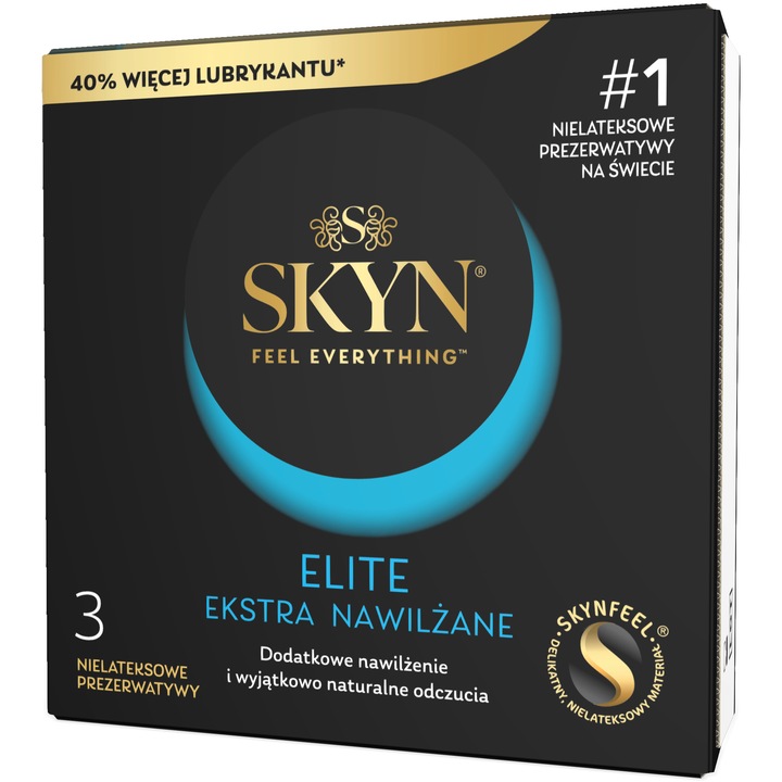 Latexmentes óvszer, Skyn, Elite extra nedves, 53 mm széles, 3 db, Átlátszó, Vegán, Hatékony védelem, Biztonság és higiénia, Poliizoprén